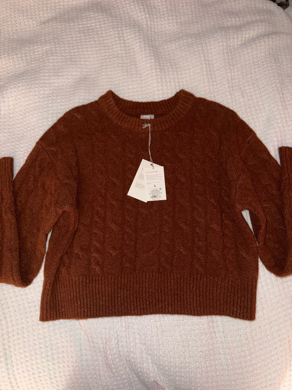 a new day Rust Cable Knit Crewneck Sweater